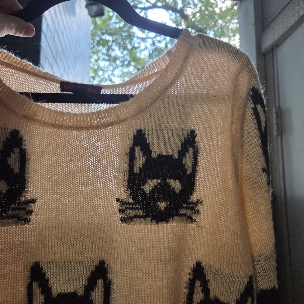 Material Girl XL Cat Sweater Distressed Knit Goth Grunge Alt Cat Lady Punk Y2K - Picture 6 of 10